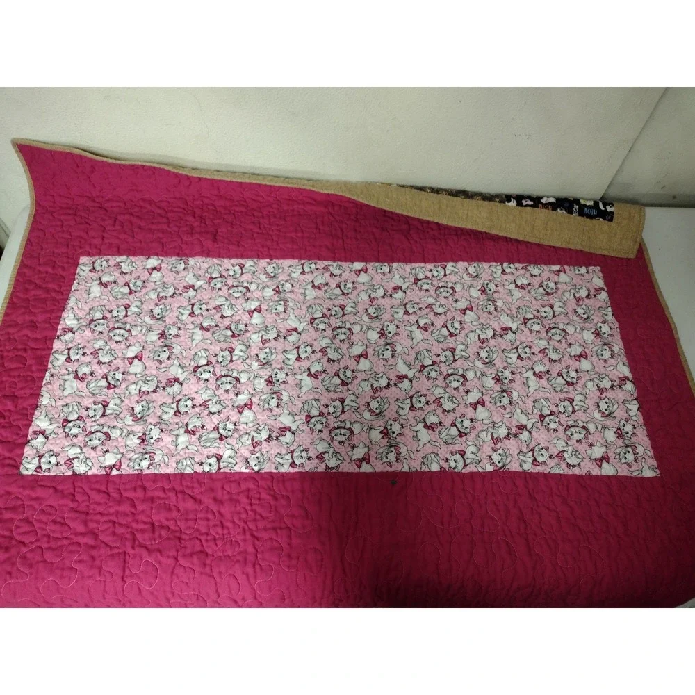 Handmade Patchwork Cat Quilt Marie The Aristocats Reversible Pink Tan 38x48